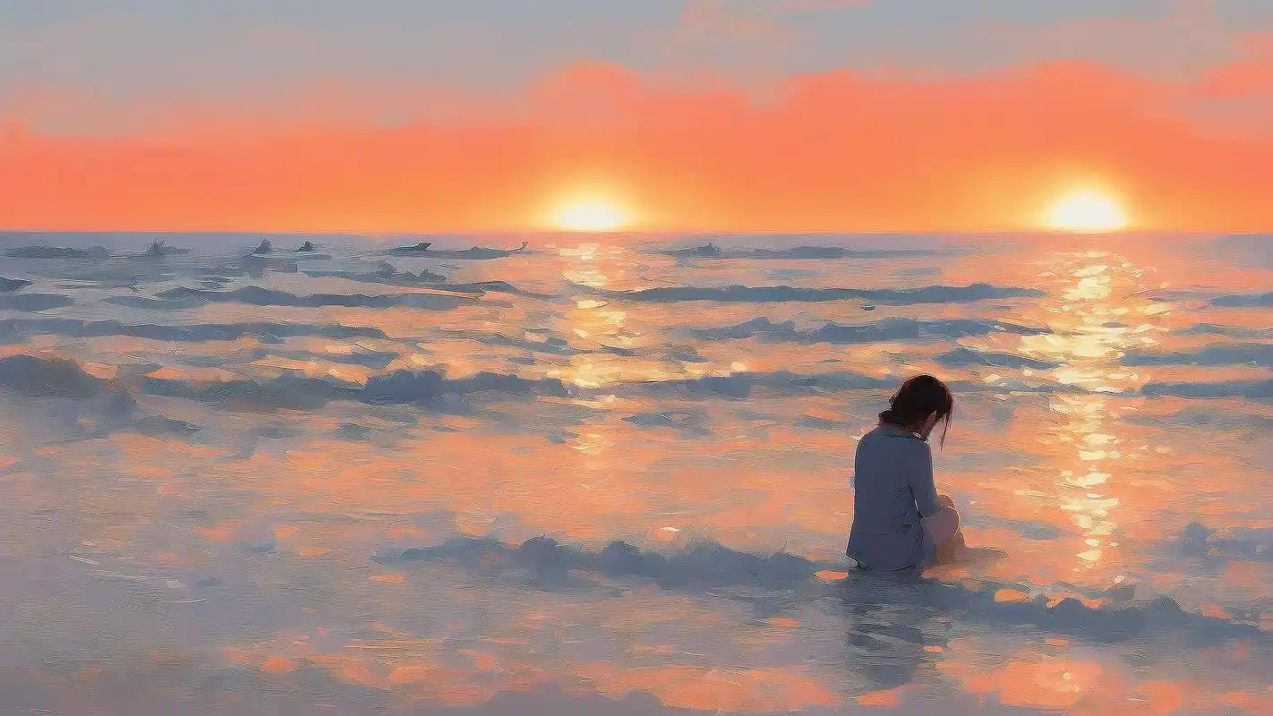 93伤感海边晚霞壁纸精选92 感受这伤感的海边晚霞,仿佛整个世界都