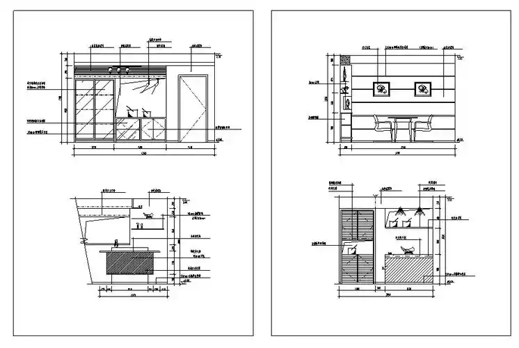餐厅经典分空间cad立面图库