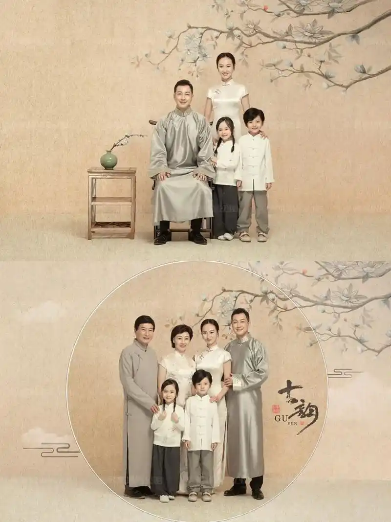 三代同堂母慈子孝金华艺品写真工笔画全家福.