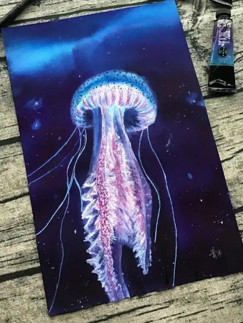 水彩一只淡粉色的水母