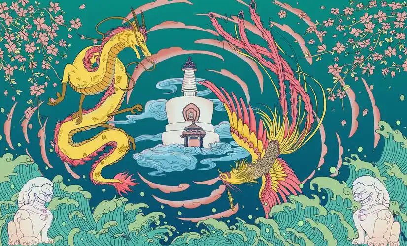 北京北海白塔国潮系列插画