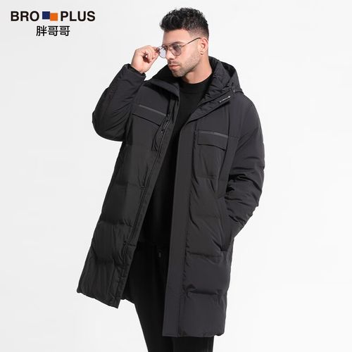 中长款冬季加肥加大胖子肥佬加厚保暖连帽外套 黑色 175【120-140斤】