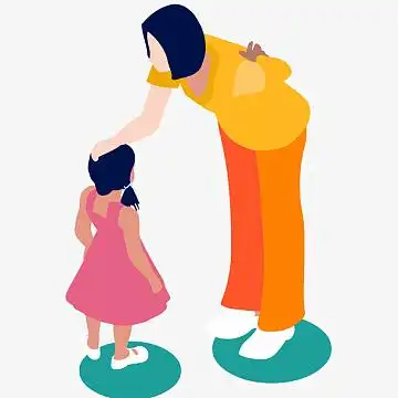 母亲抚摸女儿的头插画aipng矢量图可爱卡通摸头人物aipng卡通熊猫疑惑