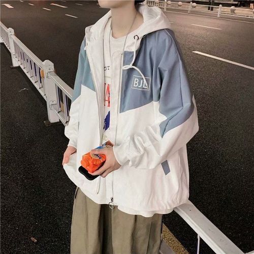 18青少年男生初中生高中生秋季穿的街头ins拼接撞色连帽夹克外套常规