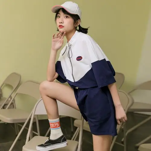 尔给2019新款少女运动休闲短袖短裤套装女夏季两件套学生韩版宽松