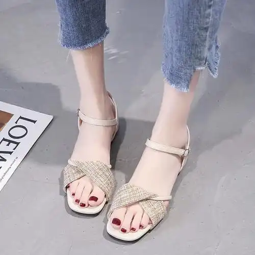 大东凉鞋女2021年夏季韩版新款百搭一字带女鞋低跟方跟仙女风时尚