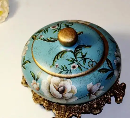 欧式陶瓷树脂手绘烟灰缸 裂纹漆 工艺品 家居礼品 圆形带盖0095g