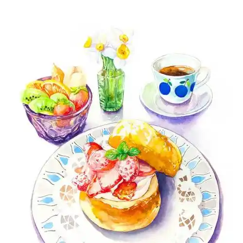 手绘水彩美食艺术甜食食物甜点下午茶甜品控插图插画涂鸦绘图水粉彩铅