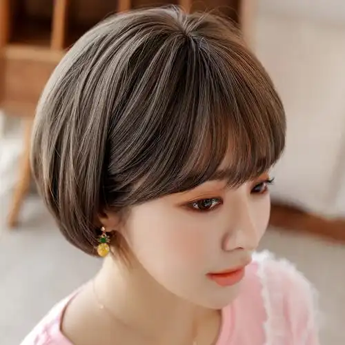 假发女短发bobo韩国波波头空气刘海锁骨发女气质修脸短发套头蜂蜜布丁