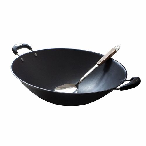 生铁锅无涂层老式铁锅炒锅家用尖底圆底双耳锅燃气灶大炒菜锅加厚