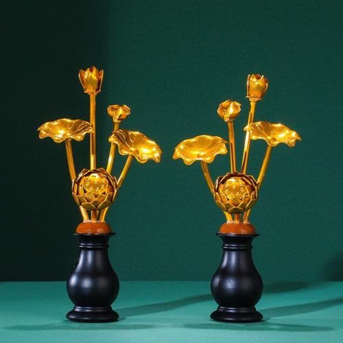 藏传佛教用品佛堂供具摆件彩绘佛前仿真莲花荷花供佛花瓶佛教用品