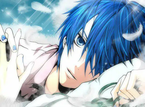 少年. 头发为蓝色. 画风优美.