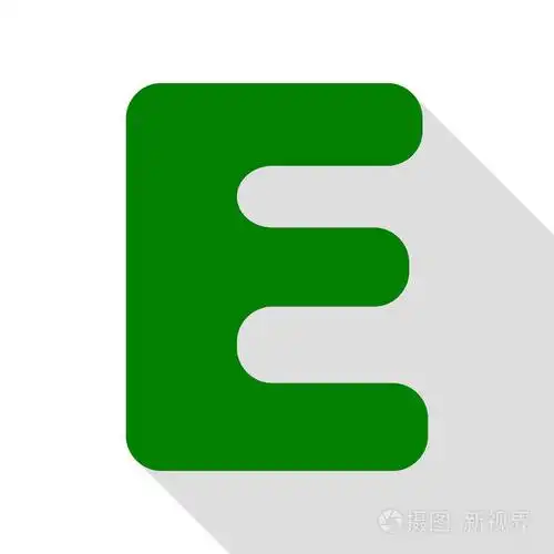 字母e 标志设计模板元素.绿色图标,带平面样式阴影路径