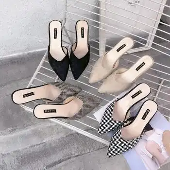 2018夏季新款细跟高跟凉拖鞋百搭包头外穿半拖鞋复古尖头原宿女鞋