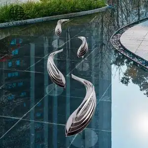 由居不锈钢鱼群落地摆件酒店会所大堂庭院水池水景金属工艺品雕塑
