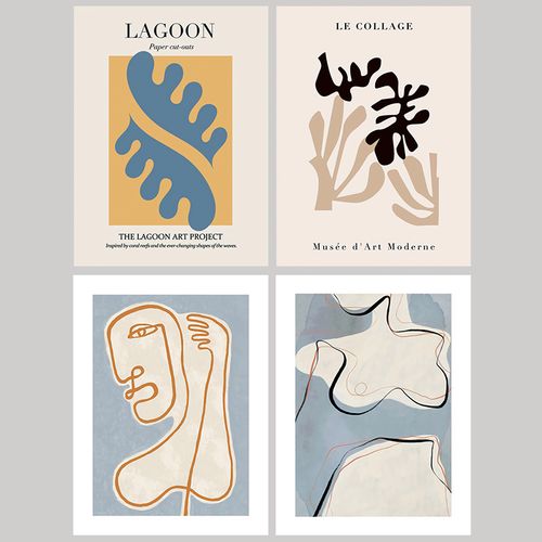 简约现代马蒂斯抽象艺术线条人物北欧小众组合装饰画自粘画芯贴画