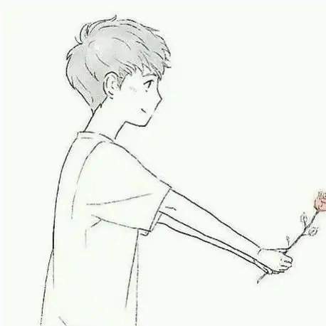 情侣头像动漫一个男孩拿着一朵玫瑰花,对面一个女孩用手捂着嘴,这张