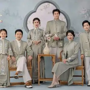新款影楼亲子全家福新年主题摄影服装一家六口拍照中国风家庭衣服