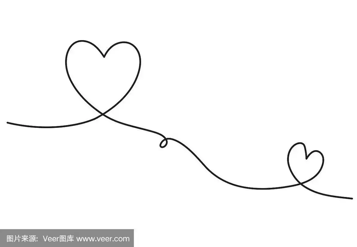 心形情人节背景设计,一条线画矢量插图.