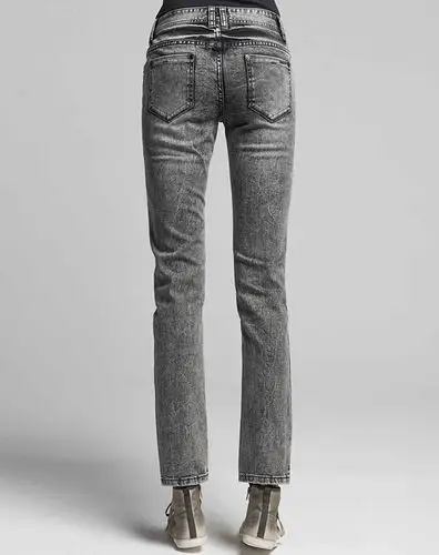 深灰色水洗做旧雪花中腰牛仔裤