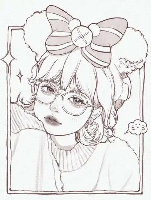 短发萌妹儿女生线稿