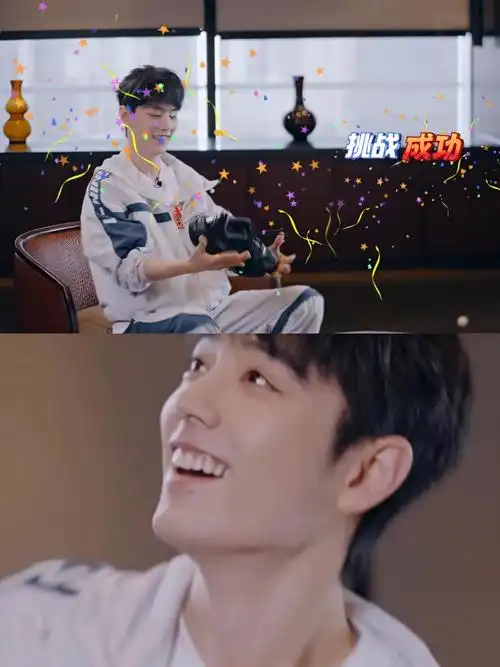 肖战发自拍啦,肖战还挑战了用鞋底颠乒乓球,挑战成功笑得很开心