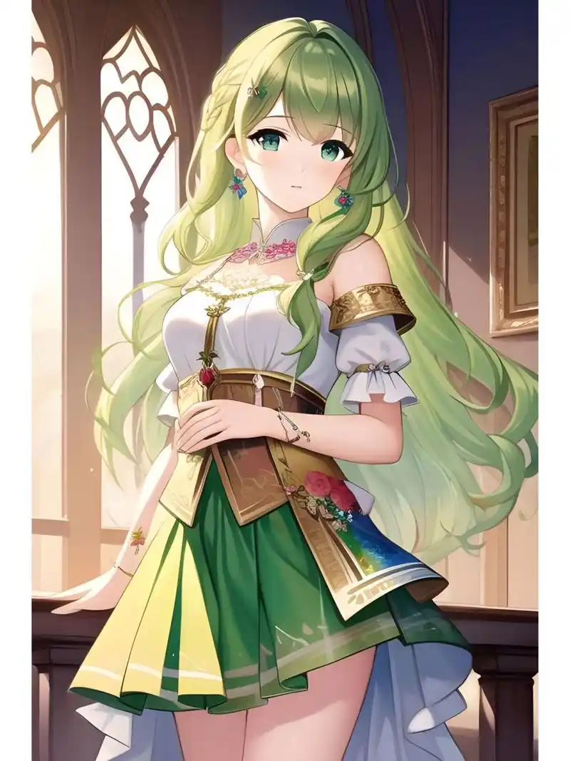 花园清凉绿系甜美公主,动漫二次元绘画人物