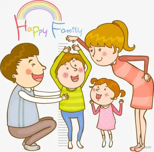 开心的一家四口png素材透明免抠图片卡通手绘