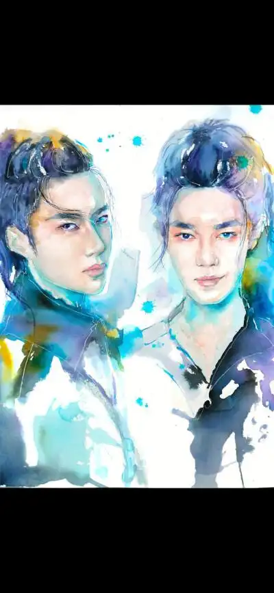 博君一肖水彩手绘肖战王一博