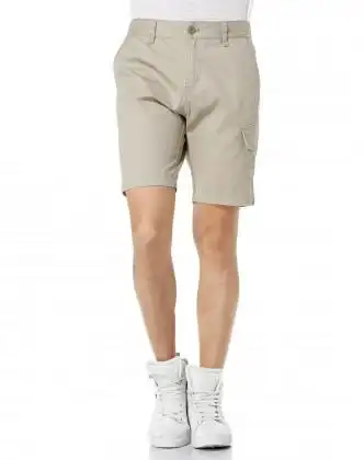棉质男款卡其色休闲短裤简洁多袋