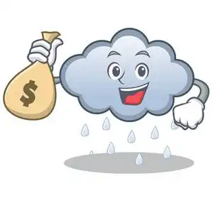 一群快乐的多种族人站在钞票上淋浴和庆祝孤立的白色背景白底钱雨下的