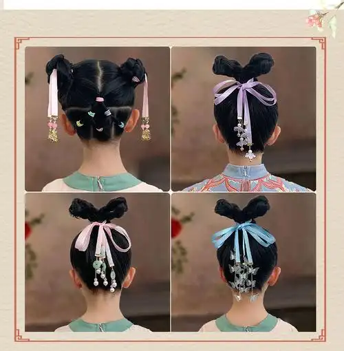 儿童发绳铃铛丸子头汉服发饰女童编发发带夏天超仙古风绑马尾头饰