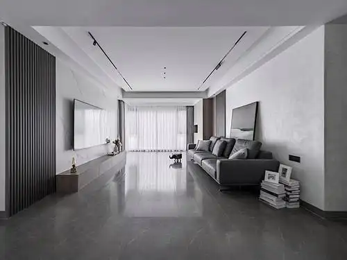 105平米现代简约风三室客厅装修效果图,地板创意设计图