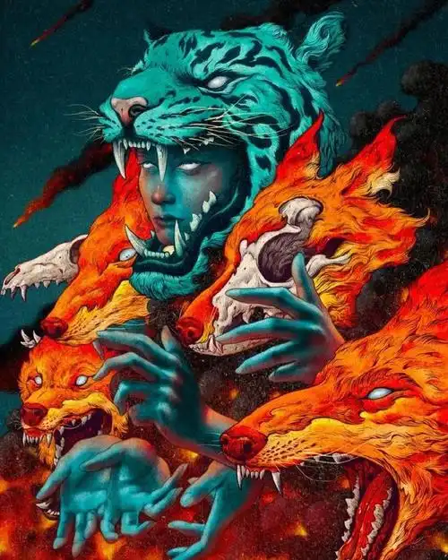 红与蓝,生与死,诡异又充满诗意的画作,让人不寒而栗|印度尼西亚