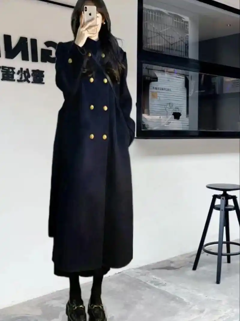 赫本风黑色呢子大衣