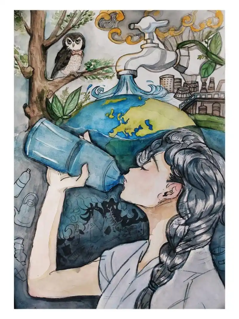 健康饮水,健康你我 主题原创绘画作品 初一下册上交的第一张,等待获奖