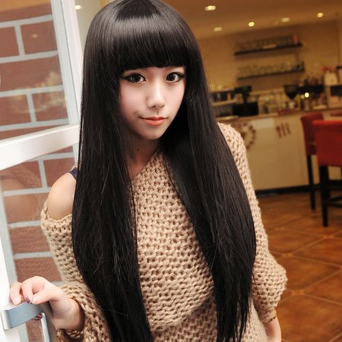 假发长直发女生齐刘海长发蓬松修脸整顶发套日常整顶假发