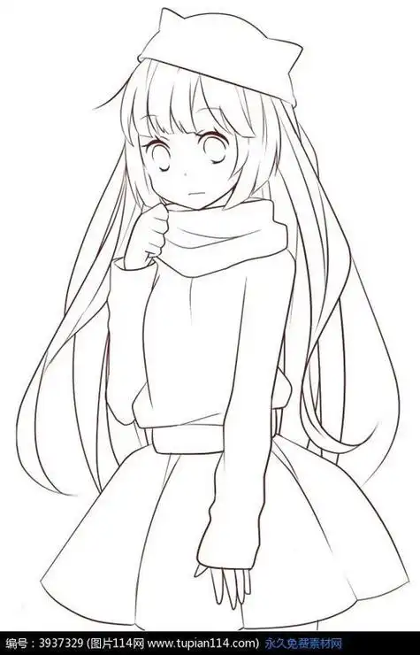 动漫双马尾女生照片简笔画卡通人物简笔画美少女画法全身6笔画全身