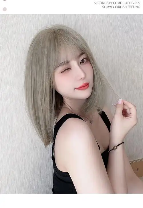 假发女短发圆脸假发女短发网红波波头发型白金挑灰短发套造型圆脸发型