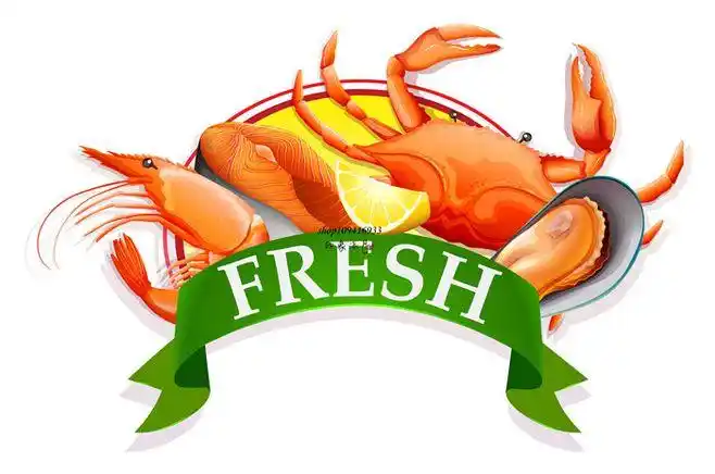 矢量设计素材 海鲜图案店名logo龙虾生蚝三文鱼螃蟹鱿鱼 eps格式
