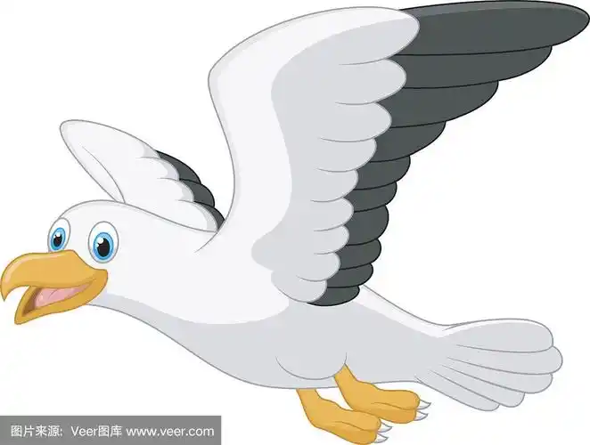 白色背景上的卡通微笑海鸥