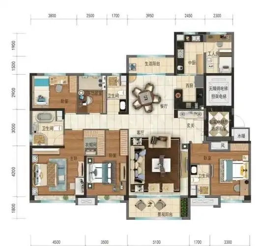 215平米的实用五室大户型三胎家庭的首选