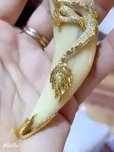 仿虎牙包金镶钻老虎吊坠牙镶嵌熊牙镶嵌虎爪熊r爪k金定制款吊坠