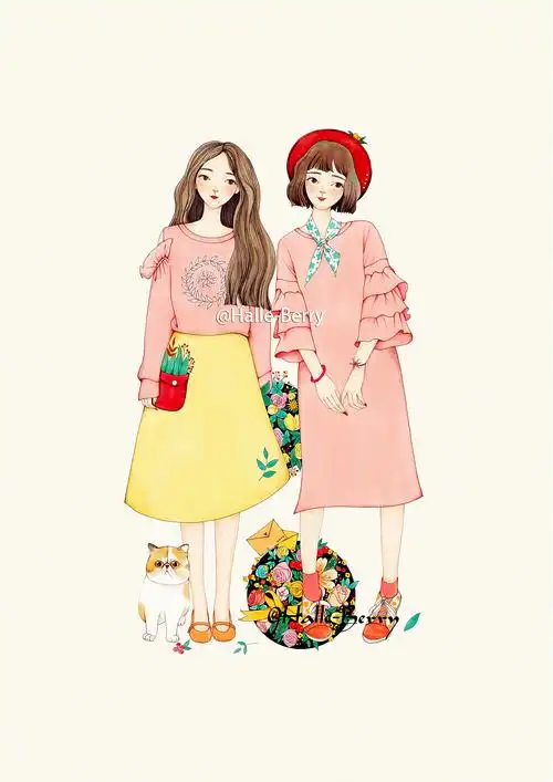 两个女孩简笔画 两个女孩简笔画图片大全可爱