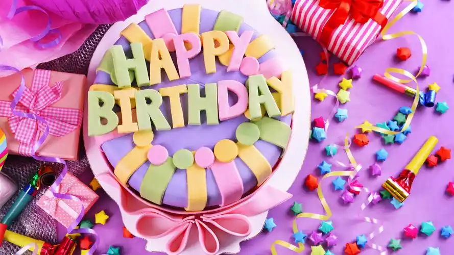 壁纸 生日快乐蛋糕,多彩,星星,礼物 5120x2880 uhd 5k 高清壁纸, 图片