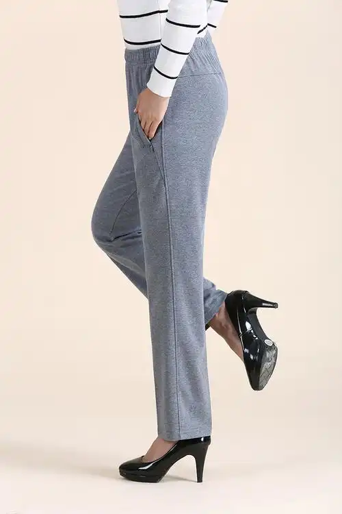 春秋夏季薄款中老年女纯棉休闲裤加肥加大高腰大码深裆中年运动裤