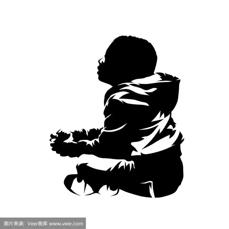 非裔美国儿童,孤立的矢量剪影,水墨画.侧视图