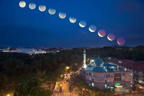 4月全食# 在白沙的月食序列, 图片来源:s. kafoor