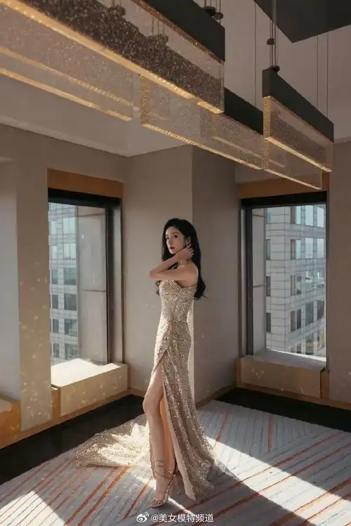 杨幂一袭鎏金礼服裙秀大长腿半露香肩红唇性感美艳