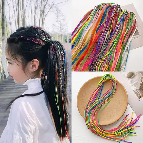 儿童网红编发彩绳七彩发带脏辫子女童编发绳彩带扎头发丝带头饰女